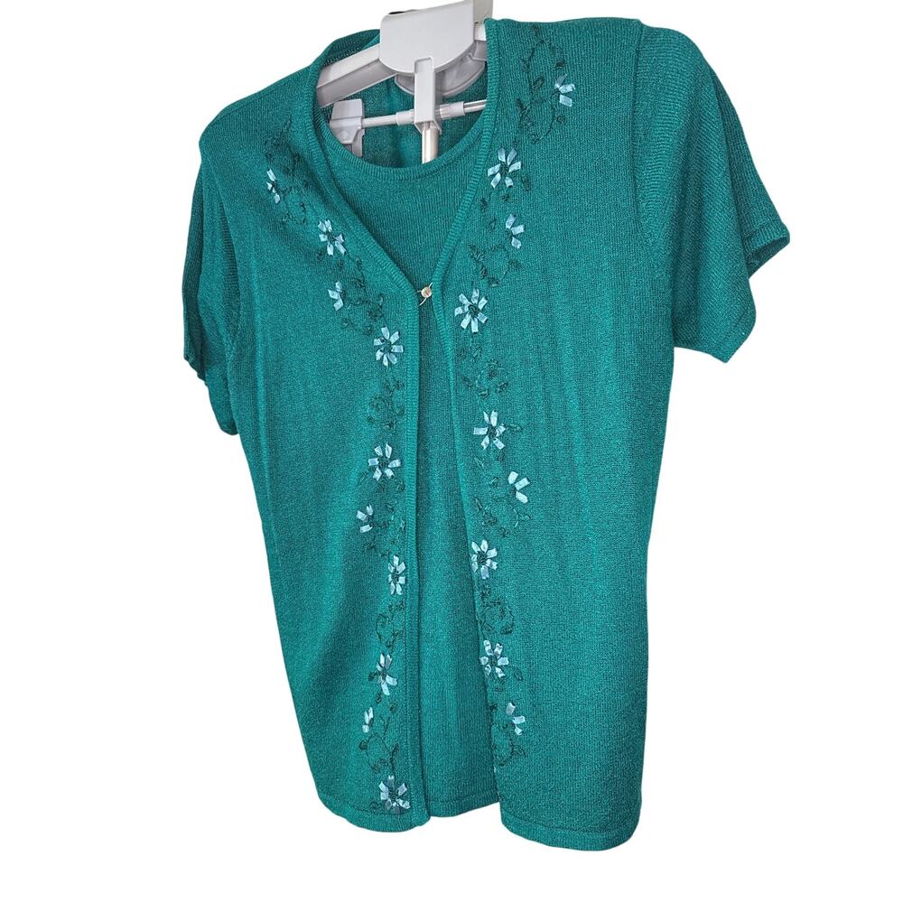 Sag Harbor Green Inlay Sweater Women's Size Large